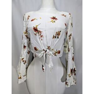Altar’d State Ivory Floral Tie Front Blouse‎ Bell Sleeve NWT Size Small
